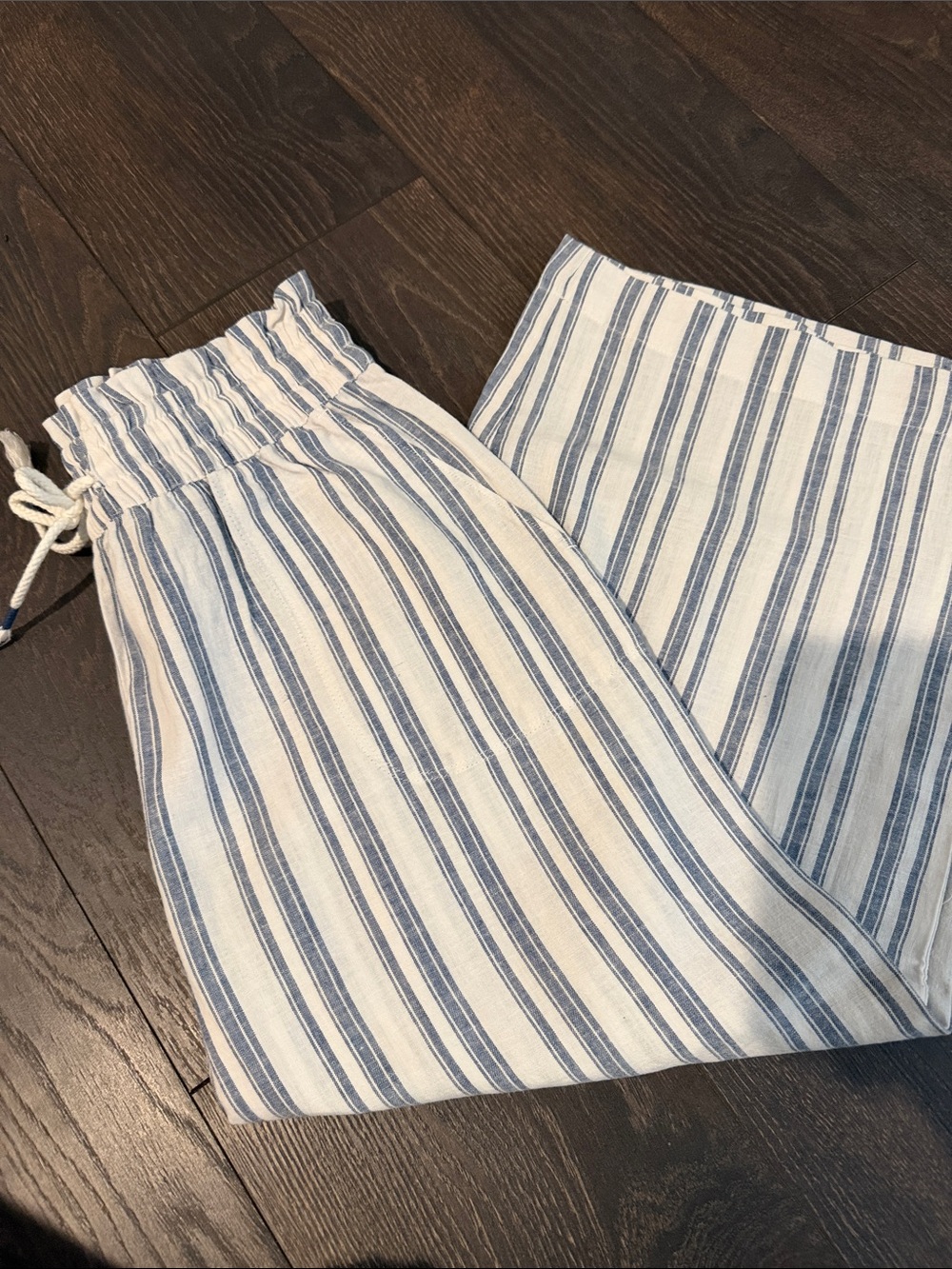 Southern Tide Blue & White Striped Drawstring Wide-Leg Pants